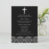 Elegant Black Damask & Cross Baptism/Christening Kaart (Staand voorkant)