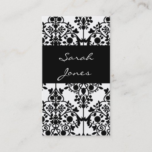 Elegant Black Damask Custom Visitekaartje (Voorkant)
