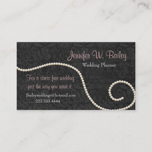 Elegant Black Damask en Pearls Visitekaartje (Voorkant)