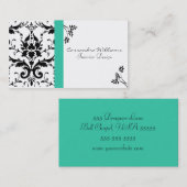 Elegant Black Damask en Turquoise Visitekaartje (Voorkant / Achterkant)