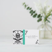 Elegant Black Damask en Turquoise Visitekaartje (Staand voorkant)