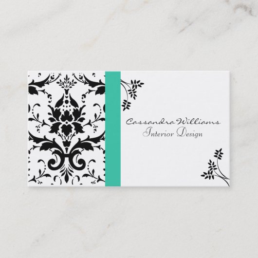 Elegant Black Damask en Turquoise Visitekaartje (Voorkant)