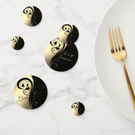 Elegant Black Damask, Gold, Love Name Confetti