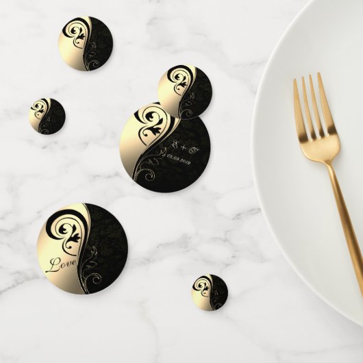 Elegant Black Damask, Gold, Love Name Confetti (Groep)