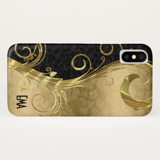 Elegant Black Damask Gold Swirls Case-Mate iPhone Case (Achterkant (horizontaal))