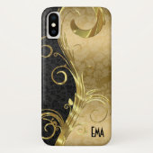 Elegant Black Damask Gold Swirls Case-Mate iPhone Case (Achterkant)
