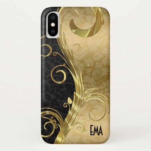 Elegant Black Damask Gold Swirls Case-Mate iPhone Case (Achterkant)