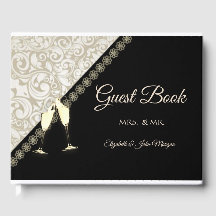 Elegant Black, Damask Guest Book