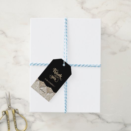 Elegant Black Damask Hartelijk dank Cadeaulabel (Met Touw)