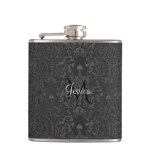 Elegant Black Damask Lace Heupfles (Voorkant)