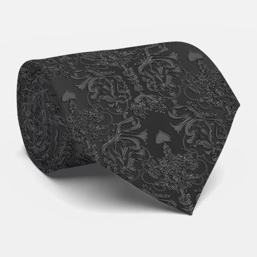 Elegant Black Damask Lace Stropdas (Opgerold)