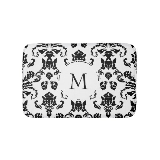 Elegant Black Damask Monogram Badmat (Voorkant)