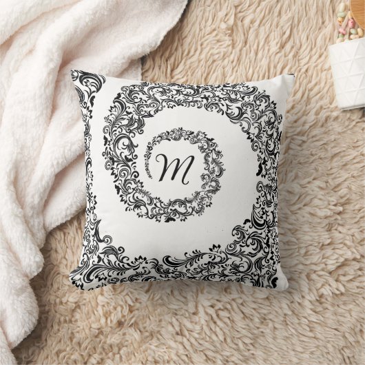 Elegant Black Damask Monogram Kussen (Deken)