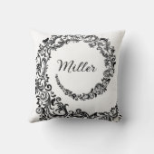 Elegant Black Damask Monogram Kussen (Achterkant)