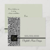 Elegant Black Damask Monogrammed Business Briefkaart (Voorkant / Achterkant)