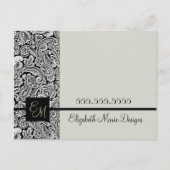 Elegant Black Damask Monogrammed Business Briefkaart (Voorkant)