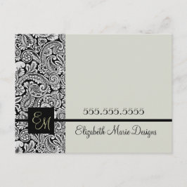 Elegant Black Damask Monogrammed Business Briefkaart