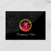 ELEGANT BLACK DAMASK PINK RUBY GEMSTONE MONOGRAM VISITEKAARTJE (Achterkant)