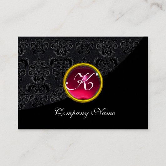 ELEGANT BLACK DAMASK PINK RUBY GEMSTONE MONOGRAM VISITEKAARTJE (Achterkant)