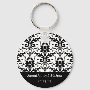 Elegant Black Damask Wedding Anigelet Datum Sleutelhanger