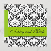 Elegant Black Damask Wedding Invitation Green Kaart (Voorkant / Achterkant)
