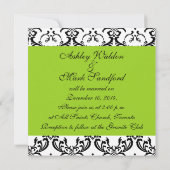 Elegant Black Damask Wedding Invitation Green Kaart (Achterkant)