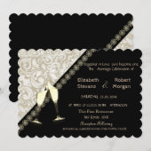 Elegant Black, Damask Wedding Invitation Kaart (Voorkant / Achterkant)
