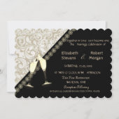 Elegant Black, Damask Wedding Invitation Kaart (Voorkant)