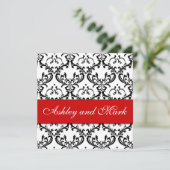 Elegant Black Damask Wedding Invitation Red Kaart (Staand voorkant)