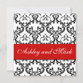 Elegant Black Damask Wedding Invitation Red Kaart (Voorkant)
