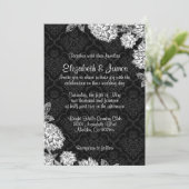 Elegant Black Damask Wedding Invitations Kaart (Staand voorkant)