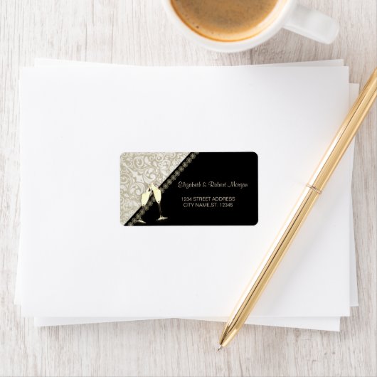 Elegant Black, Damask Wedding Label (Insitu)