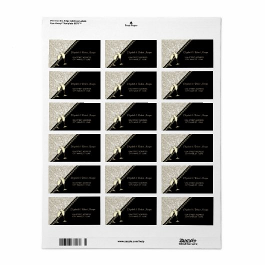 Elegant Black, Damask Wedding Label (Full Sheet)