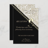 Elegant Black, Damask Wedding Reception Kaart (Voorkant / Achterkant)