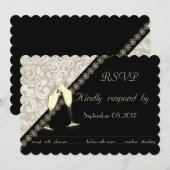 Elegant Black, Damask Wedding RSVP-kaart Kaart (Voorkant / Achterkant)