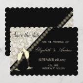 Elegant Black, Damask Wedding Save the date (Voorkant / Achterkant)
