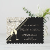 Elegant Black, Damask Wedding Save the date (Staand voorkant)