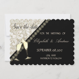 Elegant Black, Damask Wedding Save the date