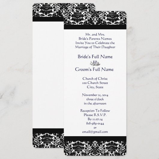 Elegant Black Damask Wedding Uitnodiging (Voorkant / Achterkant)