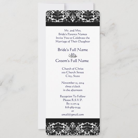 Elegant Black Damask Wedding Uitnodiging (Voorkant)