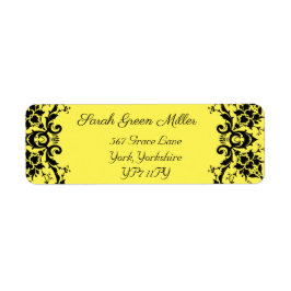 Elegant Black Damask Yellow Weduwadres Return Etiket