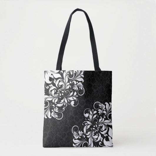 Elegant Black Damkers & White Floral Lace Tote Bag (Voorkant)