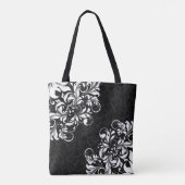 Elegant Black Damkers & White Floral Lace Tote Bag (Achterkant)