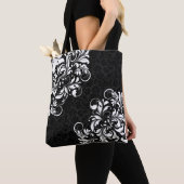 Elegant Black Damkers & White Floral Lace Tote Bag (Dichtbij)