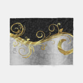 Elegant Black Dammaskers Gold en Silver Swirls Fleece Deken (Voorkant (Horizontaal))
