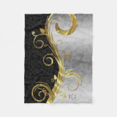 Elegant Black Dammaskers Gold en Silver Swirls Fleece Deken (Voorkant)