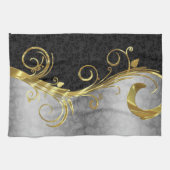 Elegant Black Dammaskers Gold en Silver Swirls Theedoek (Horizontaal)