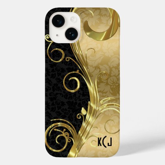 Elegant Black Dammaskers Gold Swirls Case-Mate iPhone Case (Achterkant)