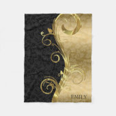 Elegant Black Dammaskers Gold Swirls Fleece Deken (Voorkant)
