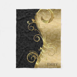 Elegant Black Dammaskers Gold Swirls Fleece Deken